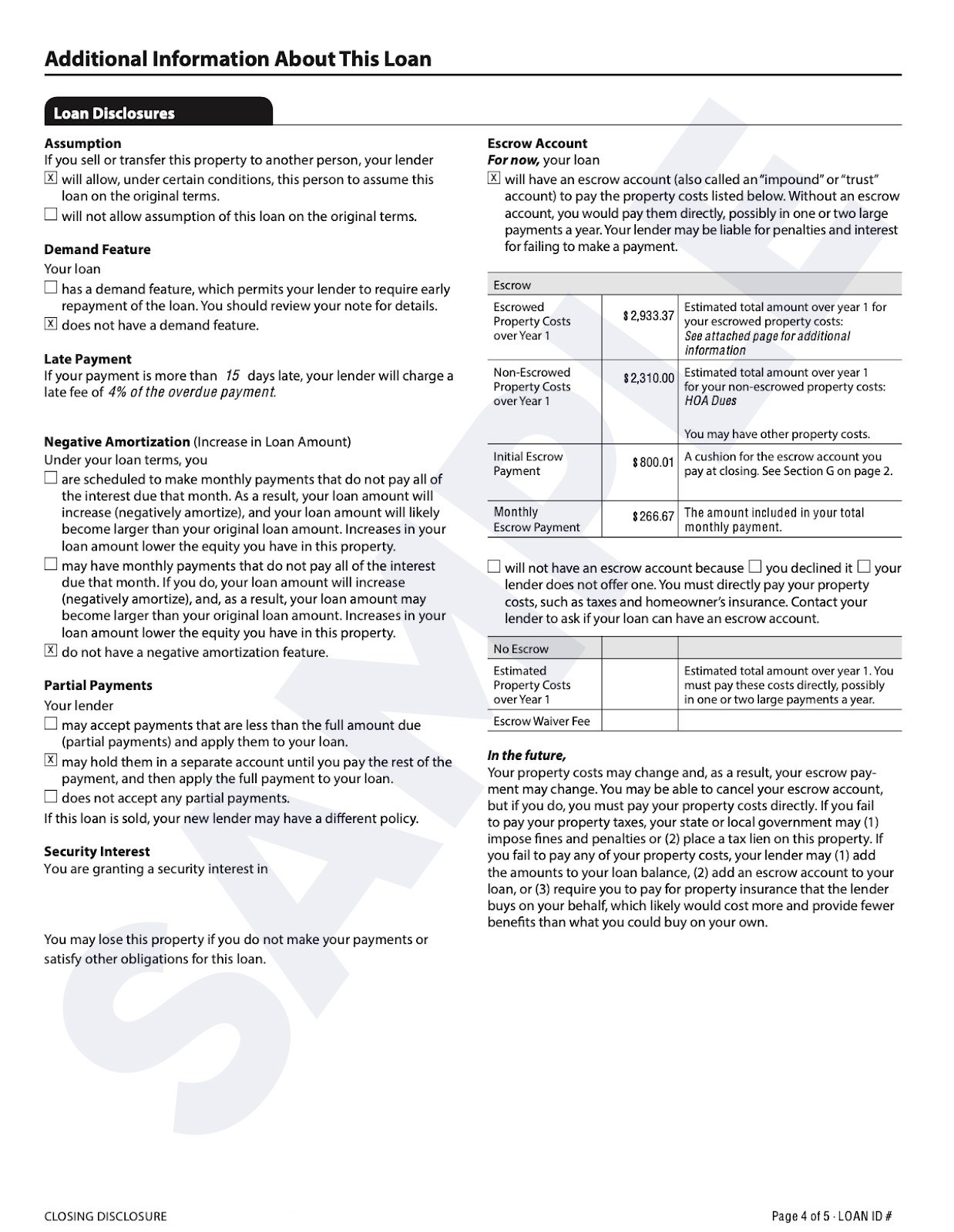 Closing Disclosure Example Page 4