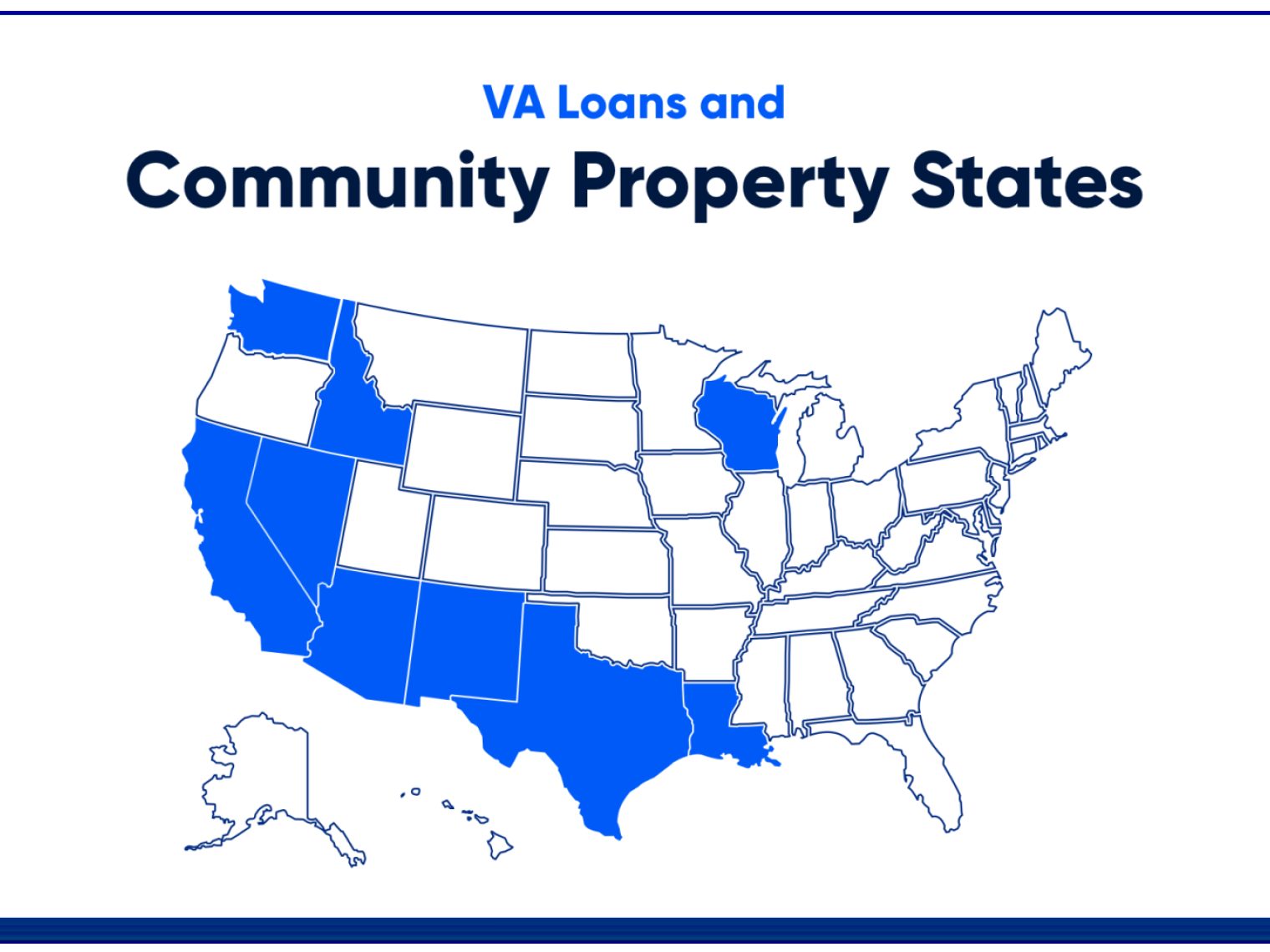 An illustration highlighting community property states in the U.S.