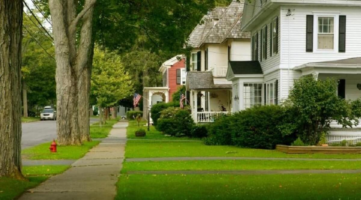 Row of homes in a residential neighborhood.